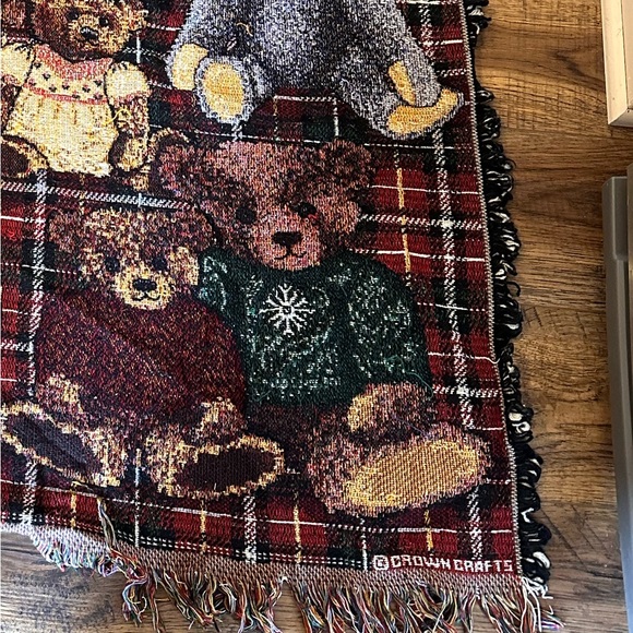 VINTAGE Crown Crafts Teddy Bear Throw Blanket 55 X 45 - Picture 2 of 6